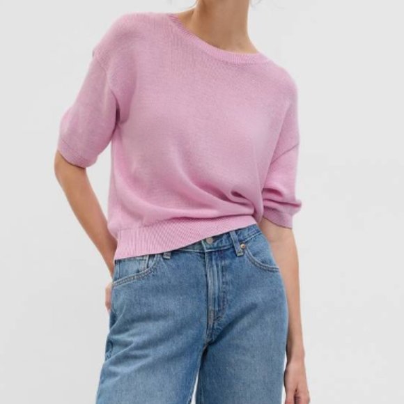 Gap Lilac Iris Purple Linen Blend Crewneck Sweater Tee XSP - Picture 1 of 5